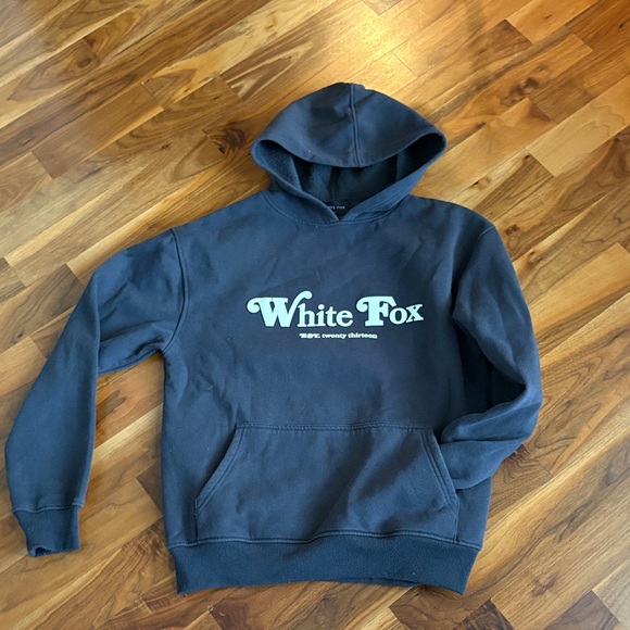 White Fox Boutique Charcoal Hoodie with Trendy Graphics, USED - Picture 6 of 10